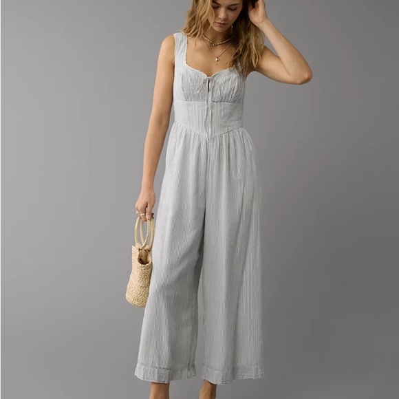 American Eagle Outfitters Pants - American Eagle AE Corset Jumpsuit with  Wide-Leg Pants Blue and White Stripes